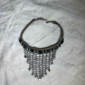 Free People Boho Necklace with Green & Leather Detail